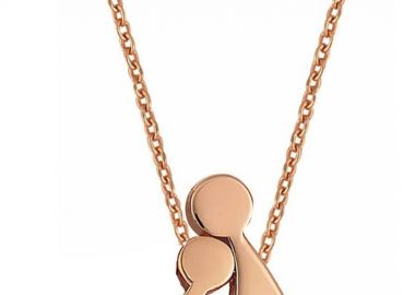 Κολιέ οικογένεια μαμά και παιδί αγόρι από ρόζ επιχρυσωμένο ασήμι με πέτρες ζιργκόν -  - 