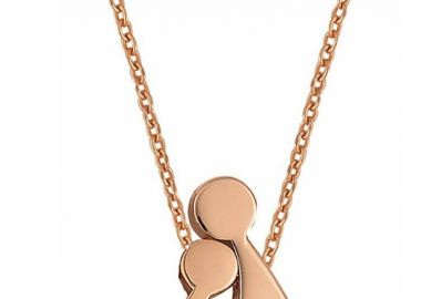 Κολιέ οικογένεια μαμά και παιδί κορίτσι από ρόζ επιχρυσωμένο ασήμι με πέτρες ζιργκόν -  - 