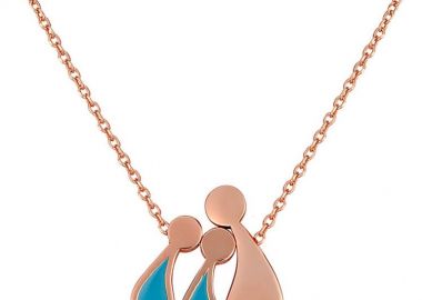 Κολιέ οικογένεια μαμά και παιδιά 2 αγόρια από ρόζ επιχρυσωμένο ασήμι -  - 