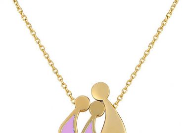 Κολιέ οικογένεια μαμά και παιδιά 2 κορίτσια από επιχρυσωμένο ασήμι -  - 