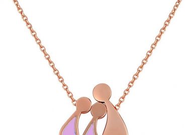 Κολιέ οικογένεια μαμά και παιδιά 2 κορίτσια από ρόζ επιχρυσωμένο ασήμι -  - 