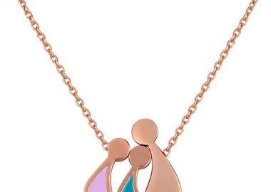 Κολιέ οικογένεια μαμά και παιδιά αγόρι και κορίτσι από ρόζ επιχρυσωμένο ασήμι -  - 