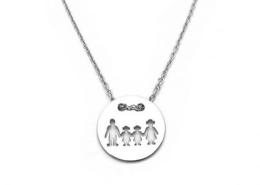 Κολιέ οικογένεια με δύο κορίτσια από ασήμι - Asimenio - 