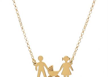 Κολιέ οικογένεια με τον μπαμπά την μάμα και το μωράκι τους στο κορότσι από επιχρυσωμένο ασήμι -  - 