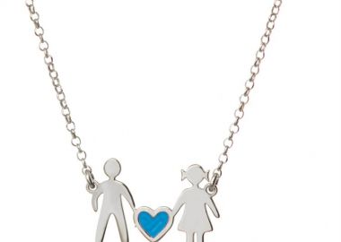 Κολιέ οικογένεια μπαμπάς μαμά και καρδιά μπλέ συμβολίζοντας το αγόρι τους από ασήμι -  - 