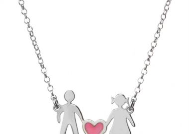 Κολιέ οικογένεια μπαμπάς μαμά και καρδιά ρόζ συμβολίζοντας το κορίτσι τους από ασήμι -  - 