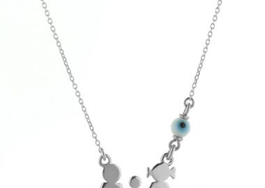 Κολιέ οικογένεια μπαμπάς μαμά και παιδί αγόρι από ασήμι με ματάκι -  - 