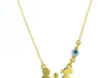 Κολιέ οικογένεια μπαμπάς μαμά και παιδί αγόρι από επιχρυσωμένο ασήμι με ματάκι -  - 