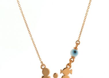 Κολιέ οικογένεια μπαμπάς μαμά και παιδί αγόρι από ρόζ επιχρυσωμένο ασήμι με ματάκι -  - 