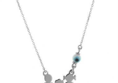 Κολιέ οικογένεια μπαμπάς μαμά και παιδί κορίτσι από ασήμι με ματάκι -  - 