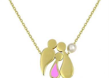 Κολιέ οικογένεια μπαμπάς μαμά και παιδί κορίτσι από επιχρυσωμένο ασήμι με μαργαριτάρι -  - 