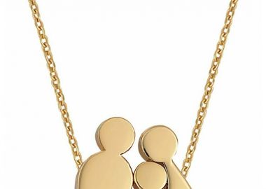 Κολιέ οικογένεια μπαμπάς μαμά και παιδί κορίτσι από επιχρυσωμένο ασήμι με πέτρες ζιργκόν -  - 