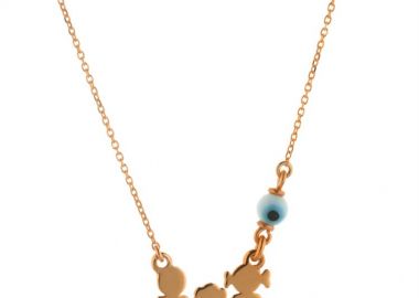 Κολιέ οικογένεια μπαμπάς μαμά και παιδί κορίτσι από ρόζ επιχρυσωμένο ασήμι με ματάκι -  - 