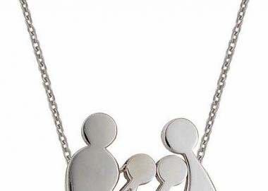 Κολιέ οικογένεια μπαμπάς μαμά και παιδιά 2 αγόρια από ασήμι με πέτρες ζιργκόν -  - 