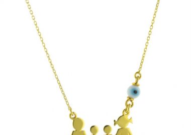 Κολιέ οικογένεια μπαμπάς μαμά και παιδιά 2 αγόρια από επιχρυσωμένο ασήμι με ματάκι -  - 