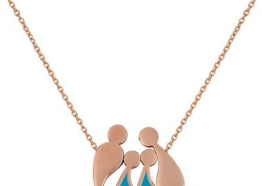 Κολιέ οικογένεια μπαμπάς μαμά και παιδιά 2 αγόρια από ρόζ επιχρυσωμένο ασήμι -  - 