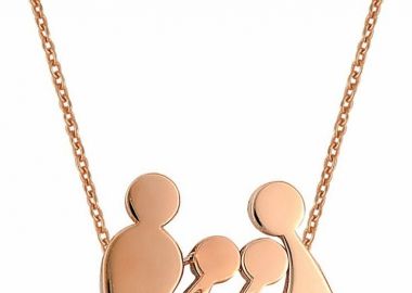 Κολιέ οικογένεια μπαμπάς μαμά και παιδιά 2 αγόρια από ρόζ επιχρυσωμένο ασήμι με πέτρες ζιργκόν -  - 