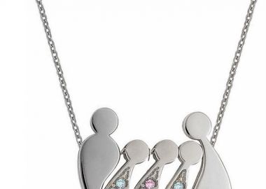 Κολιέ οικογένεια μπαμπάς μαμά και παιδιά 2 αγόρια και ένα κορίτσι από ασήμι με πέτρες ζιργκόν -  - 