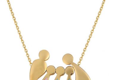 Κολιέ οικογένεια μπαμπάς μαμά και παιδιά 2 αγόρια και ένα κορίτσι από επιχρυσωμένο ασήμι -  - 