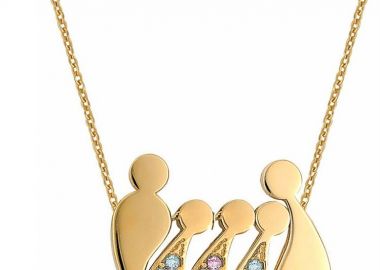 Κολιέ οικογένεια μπαμπάς μαμά και παιδιά 2 αγόρια και ένα κορίτσι από επιχρυσωμένο ασήμι με πέτρες ζιργκόν -  - 