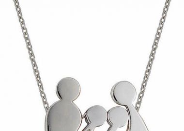 Κολιέ οικογένεια μπαμπάς μαμά και παιδιά 2 κορίτσια από ασήμι με πέτρες ζιργκόν -  - 