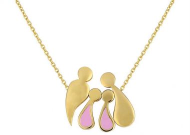 Κολιέ οικογένεια μπαμπάς μαμά και παιδιά 2 κορίτσια από επιχρυσωμένο ασήμι -  - 