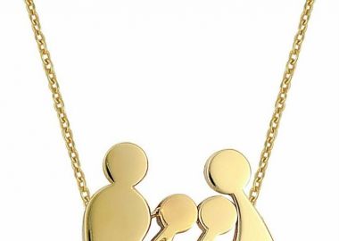 Κολιέ οικογένεια μπαμπάς μαμά και παιδιά 2 κορίτσια από επιχρυσωμένο ασήμι με πέτρες ζιργκόν -  - 