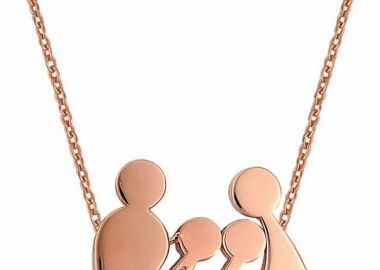 Κολιέ οικογένεια μπαμπάς μαμά και παιδιά 2 κορίτσια από ρόζ επιχρυσωμένο ασήμι με πέτρες ζιργκόν -  - 