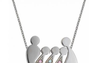 Κολιέ οικογένεια μπαμπάς μαμά και παιδιά 2 κορίτσια και ένα αγόρι από ασήμι με πέτρες ζιργκόν -  - 