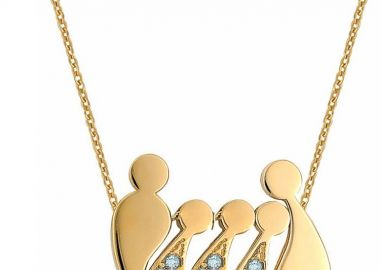 Κολιέ οικογένεια μπαμπάς μαμά και παιδιά 3 αγόρια από επιχρυσωμένο ασήμι με πέτρες ζιργκόν -  - 