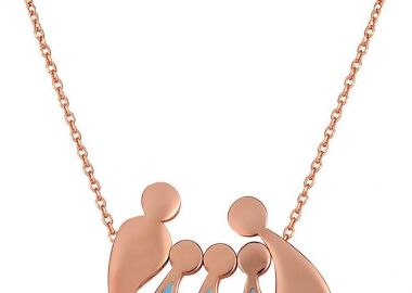 Κολιέ οικογένεια μπαμπάς μαμά και παιδιά 3 αγόρια από ρόζ επιχρυσωμένο ασήμι -  - 