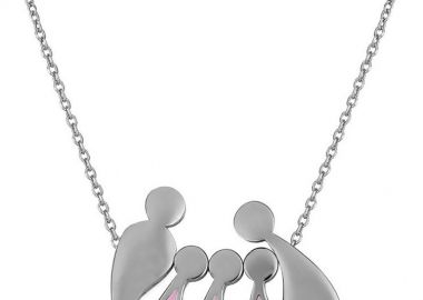 Κολιέ οικογένεια μπαμπάς μαμά και παιδιά 3 κορίτσια από ασήμι -  - 