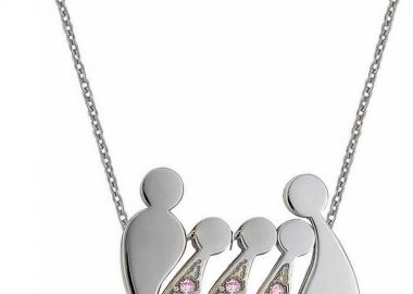 Κολιέ οικογένεια μπαμπάς μαμά και παιδιά 3 κορίτσια από ασήμι με πέτρες ζιργκόν -  - 