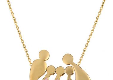 Κολιέ οικογένεια μπαμπάς μαμά και παιδιά 3 κορίτσια από επιχρυσωμένο ασήμι -  - 