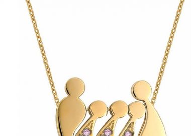 Κολιέ οικογένεια μπαμπάς μαμά και παιδιά 3 κορίτσια από επιχρυσωμένο ασήμι με πέτρες ζιργκόν -  - 