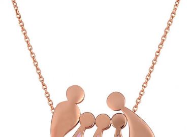 Κολιέ οικογένεια μπαμπάς μαμά και παιδιά 3 κορίτσια από ρόζ επιχρυσωμένο ασήμι -  - 