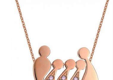 Κολιέ οικογένεια μπαμπάς μαμά και παιδιά 3 κορίτσια από ρόζ επιχρυσωμένο ασήμι με πέτρες ζιργκόν -  - 