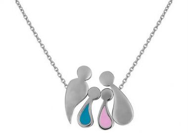 Κολιέ οικογένεια μπαμπάς μαμά και παιδιά αγόρι και κορίτσι από ασήμι -  - 