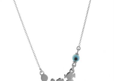 Κολιέ οικογένεια μπαμπάς μαμά και παιδιά αγόρι και κορίτσι από ασήμι με ματάκι -  - 