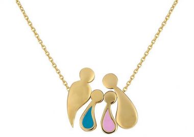 Κολιέ οικογένεια μπαμπάς μαμά και παιδιά αγόρι και κορίτσι από επιχρυσωμένο ασήμι -  - 