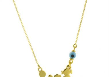 Κολιέ οικογένεια μπαμπάς μαμά και παιδιά αγόρι και κορίτσι από επιχρυσωμένο ασήμι με ματάκι -  - 