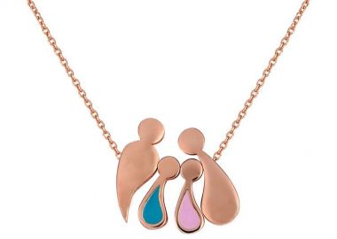 Κολιέ οικογένεια μπαμπάς μαμά και παιδιά αγόρι και κορίτσι από ρόζ επιχρυσωμένο ασήμι -  - 