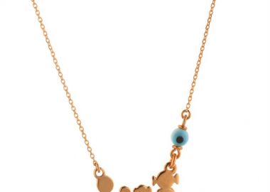 Κολιέ οικογένεια μπαμπάς μαμά και παιδιά αγόρι και κορίτσι από ρόζ επιχρυσωμένο ασήμι με ματάκι -  - 