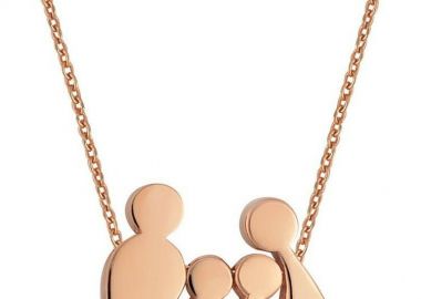 Κολιέ οικογένεια μπαμπάς μαμά και παιδιά αγόρι και κορίτσι από ρόζ επιχρυσωμένο ασήμι με πέτρες ζιργκόν -  - 