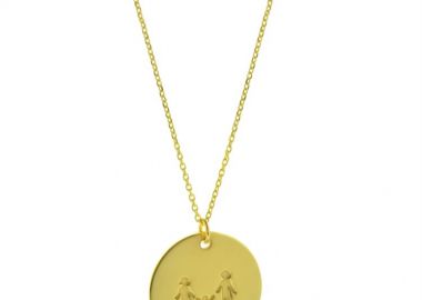 Κολιέ οικογένεια σε μοντέρνο φλουρί μπαμπάς μαμά και παιδί από επιχρυσωμένο ασήμι -  - 