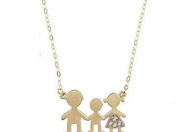 Κολιέ Paraxenies από χρυσό Κ9 οικογένεια μαμα μπαμπάς και αγοράκι με πέτρες ζιργκόν -  - 