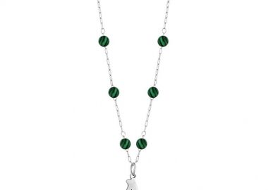 Κολιέ Ροζάριο Από Ανοξείδωτο Ατσάλι Με Ημιπολύτιμο Λίθο Μαλαχίτη Και Μονόγραμμα AA14668 - AMOR AMOR - 