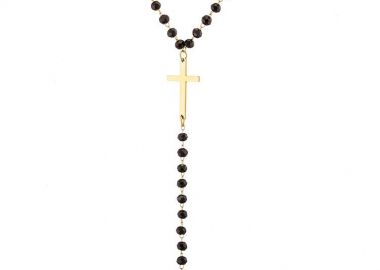 Κολίε Ροζάριο Από Ατσάλι Επιχρυσωμένο 24Κ Με Καρδιά Και Σταυρό AS12744 - AMOR AMOR - 