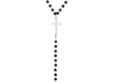 Κολίε Ροζάριο Από Ατσάλι Με Καρδιά Και Σταυρό AS12743 - AMOR AMOR - 