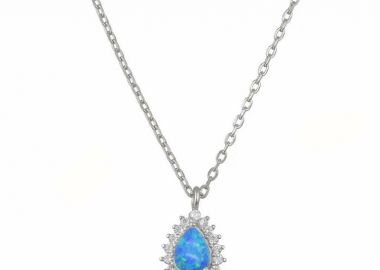 Κολιέ Ροζέτα Από Ασήμι 925 Δάκρυ Με Μπλε Οπάλι SS12262 - AMOR AMOR - 